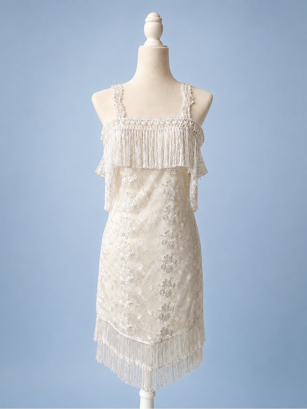 Alicia Bilbao Custom-Made White Lace Fringe Dress